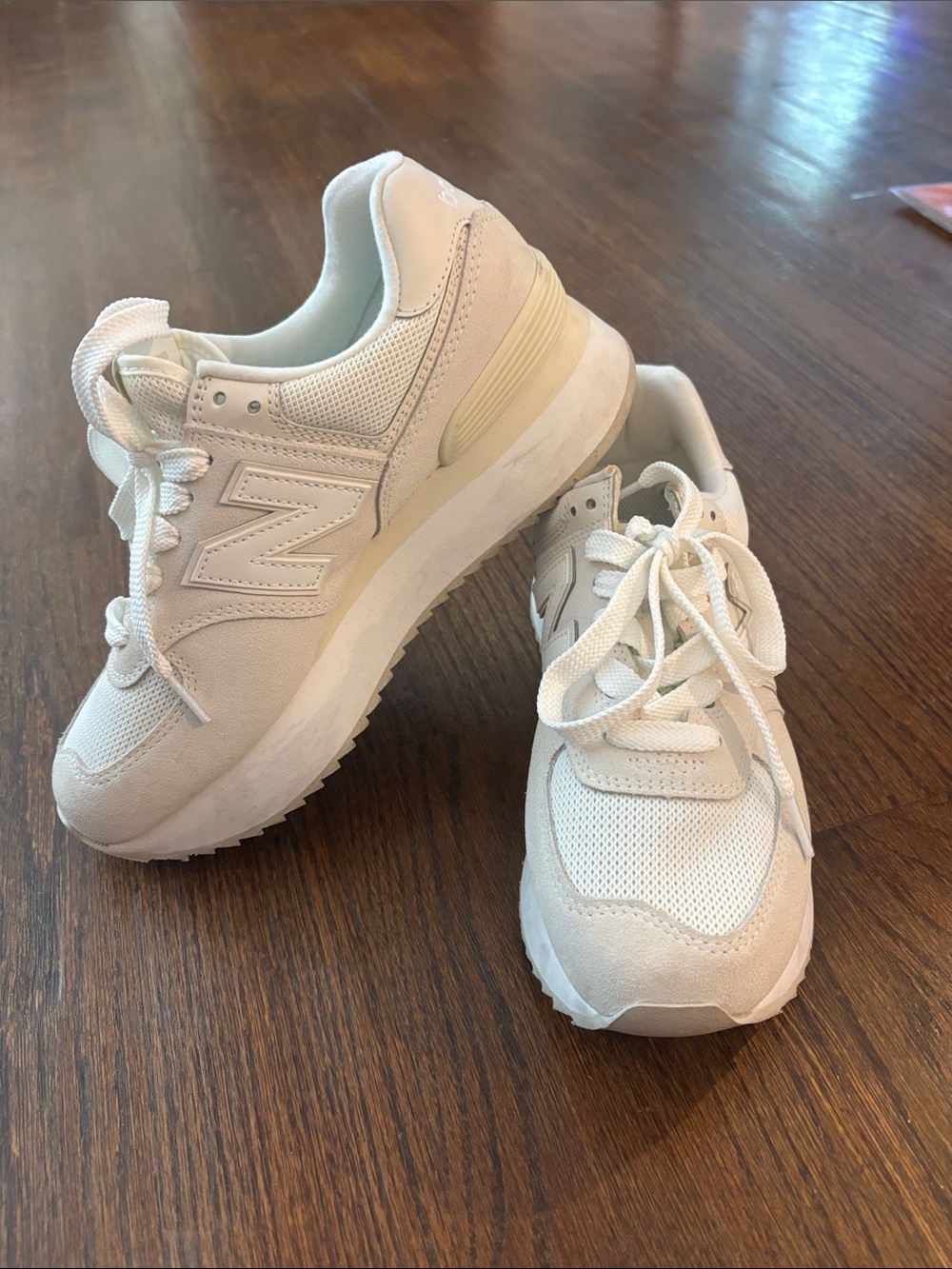New Balance Women’s Cream and Off-White Platform Sneakers